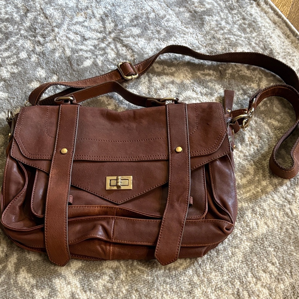 Brown satchel with crossbody strap